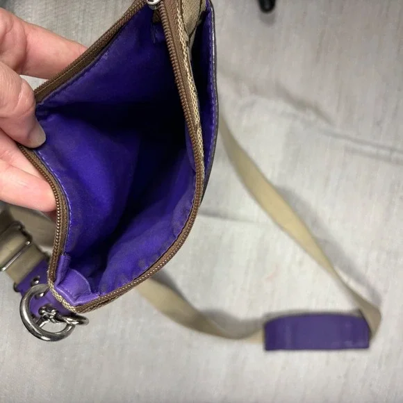 Coach Signature Monogram Canvas Purple Leather Trim Crossbody Bag - Picture 16 of 16